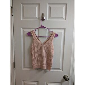 Fate Knit Crochet V‎ Neck Tank Top Color Block Sleeveless Women 15Wx23L